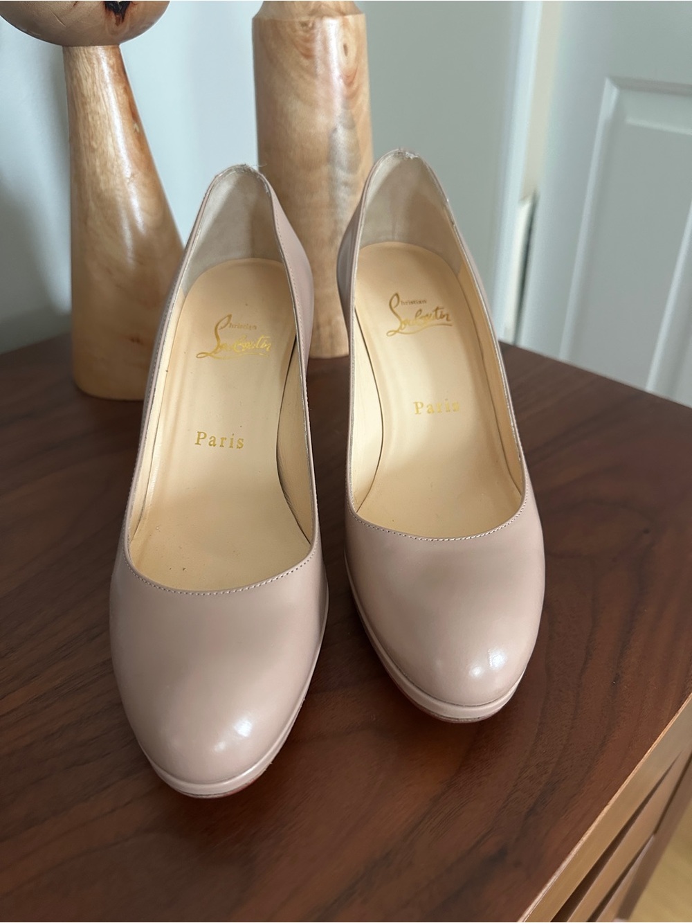 Christian Louboutin Nude Leather Round-Toe Pumps